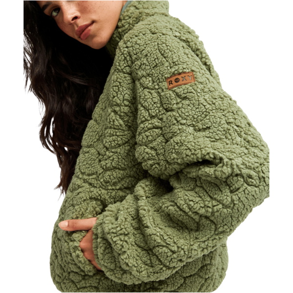2026 Roxy Womens Blurry Cloud Full Zip Relaxed Fleece  ERJPF03212 - Oil Green Outline Mo
